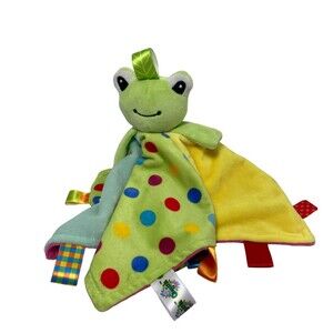 CongErle Lovey Blankey Patchwork Plush Green Frog Rattle Silky Satin Ribbon Tags